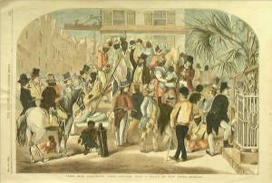 Engraving of 'A Slave Sale in Charleston, South Carolina' by Eyre Crowe (1854)