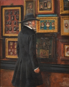 'Thomas Carlyle looking at the Duke of Buccleuch's miniatures of Cromwell' (1895) by Eyre Crowe ARA